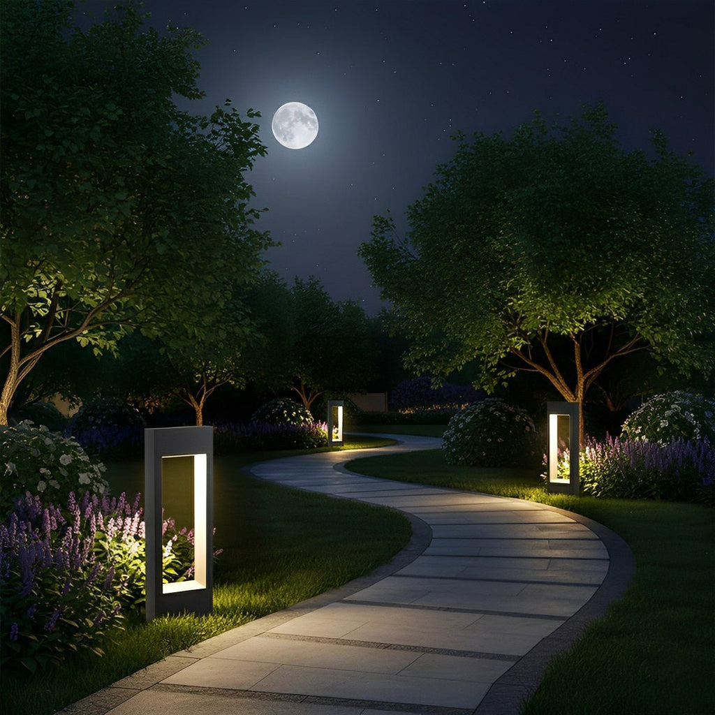 Hollow Square Waterproof LED Black Modern Outdoor Lawn Light Post Lights