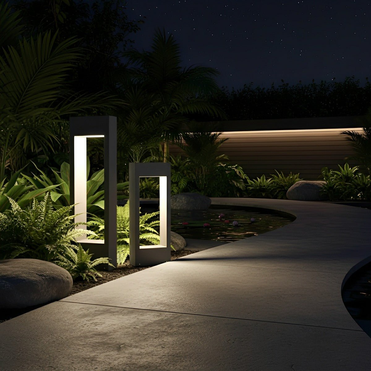 Hollow Square Waterproof LED Black Modern Outdoor Lawn Light Post Lights